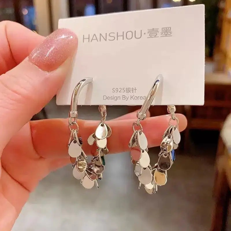 Mixed Metal Disc Tassel Hoop Earrings