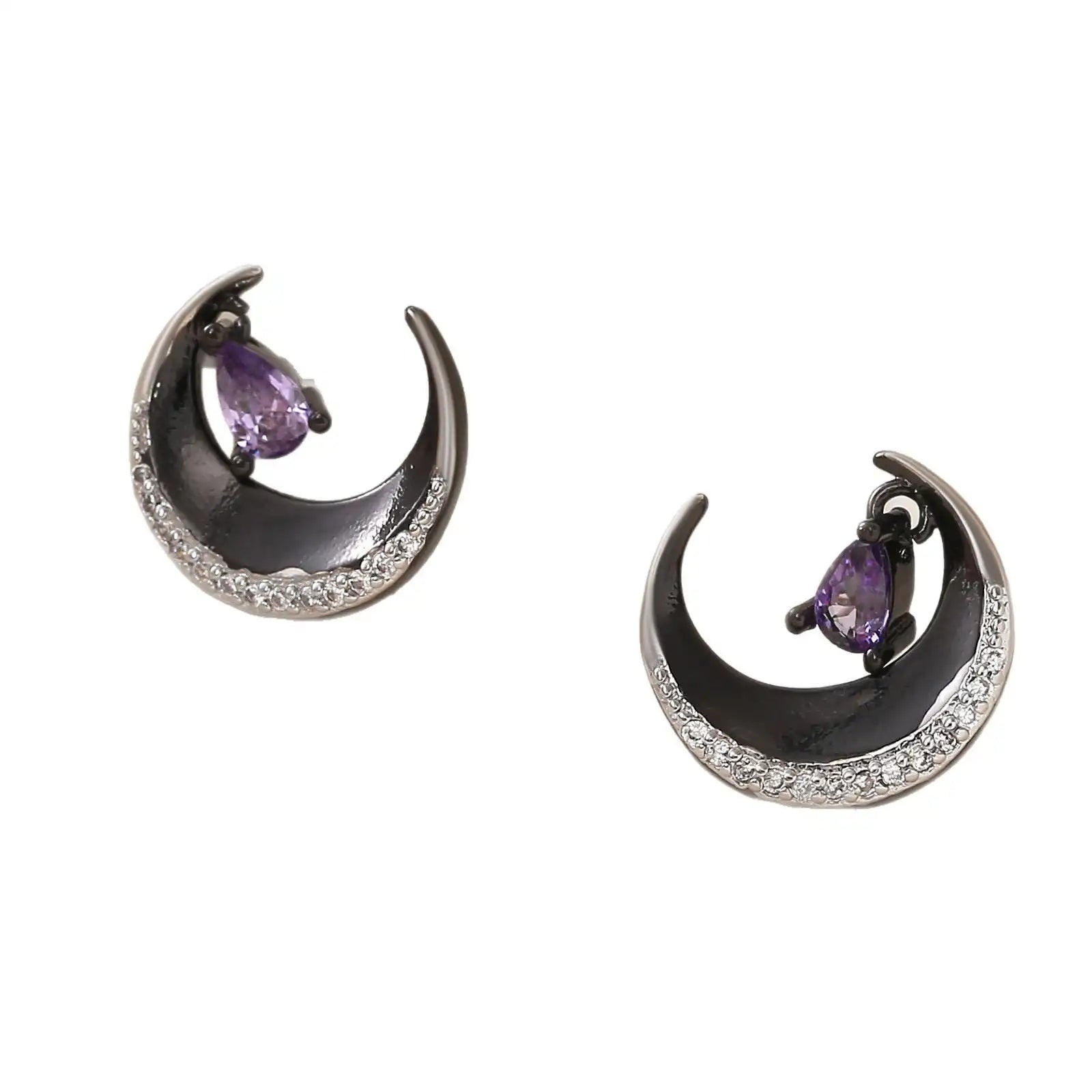 Moon Halloween Dark Black Earrings