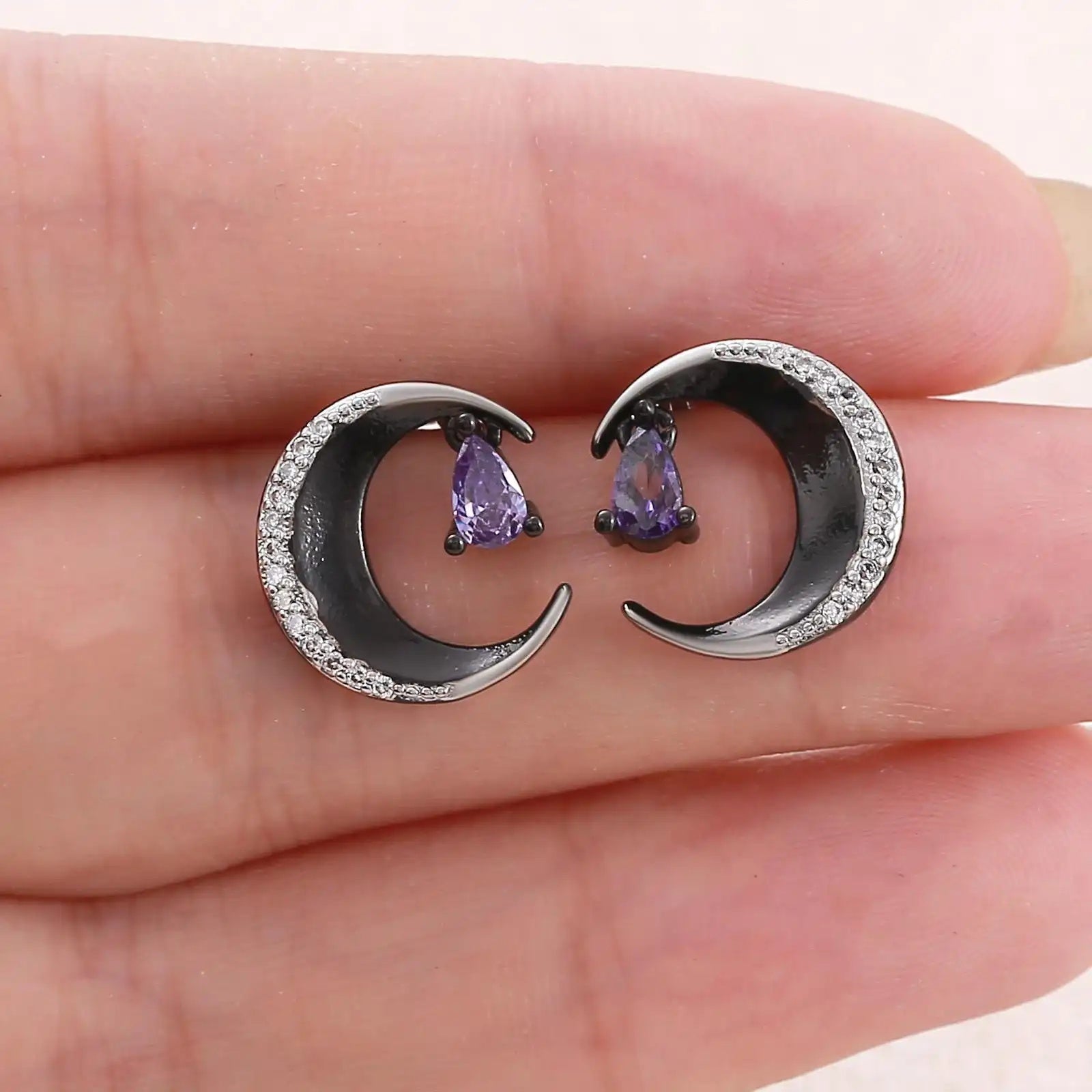 Moon Halloween Dark Black Earrings