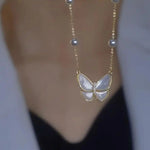 Mother-Of-Pearl Butterfly Pearl Tassel Necklace