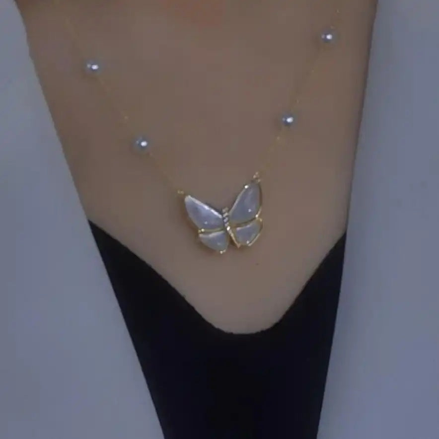 Mother-Of-Pearl Butterfly Pearl Tassel Necklace