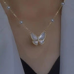 Mother-Of-Pearl Butterfly Pearl Tassel Necklace