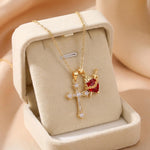Multi- 18k Gold Crystal Cross Necklace