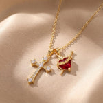 Multi- 18k Gold Crystal Cross Necklace