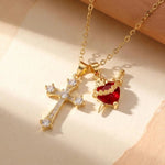 Multi- 18k Gold Crystal Cross Necklace