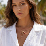 Multi- 18k Gold Crystal Cross Necklace