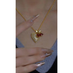 Multi- 18k Gold Crystal Heart Necklace