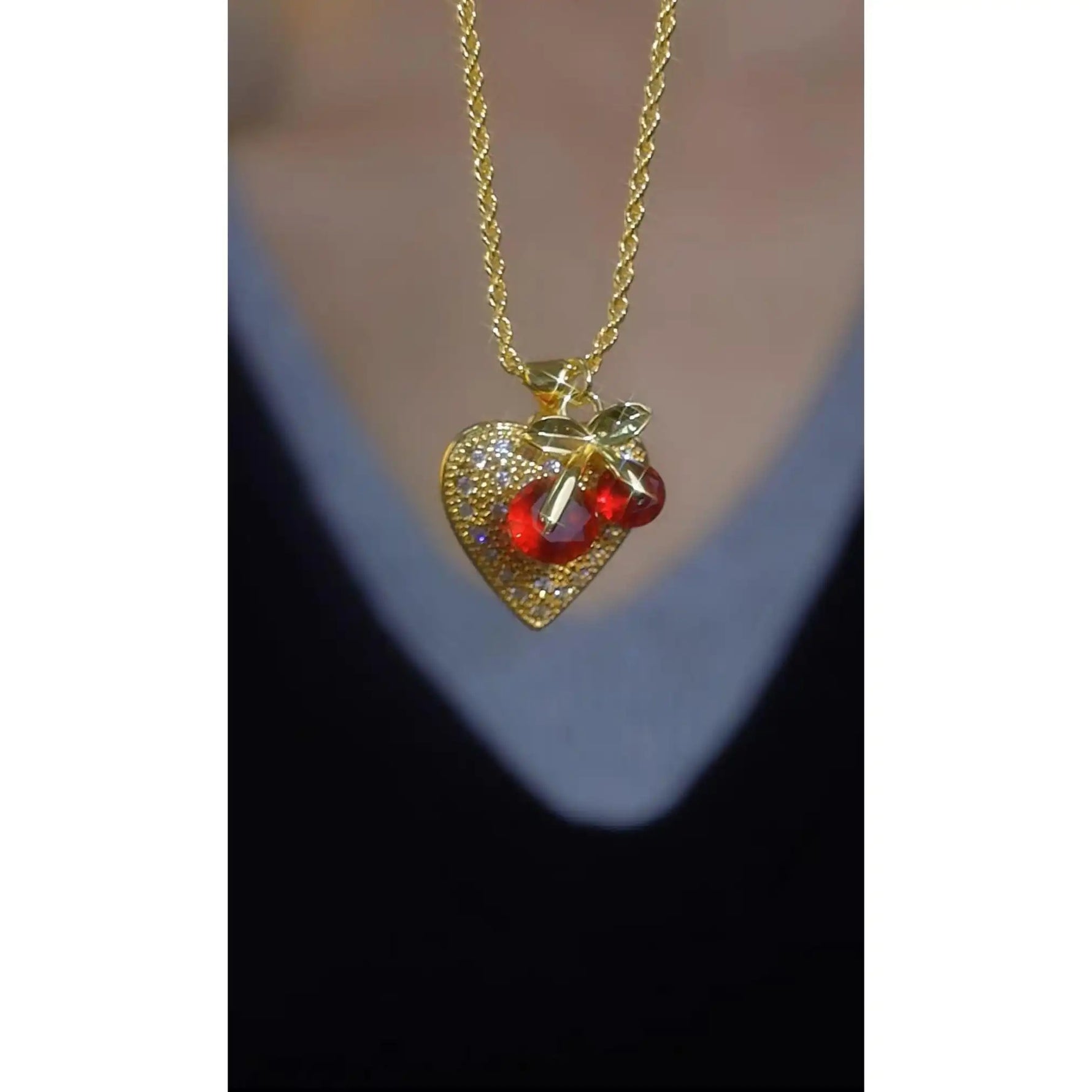 Multi- 18k Gold Crystal Heart Necklace