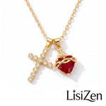 Multi- Crystal Cross Red Heart Necklace