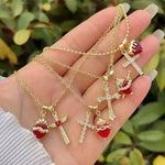 Multi- Crystal Cross Red Heart Necklace
