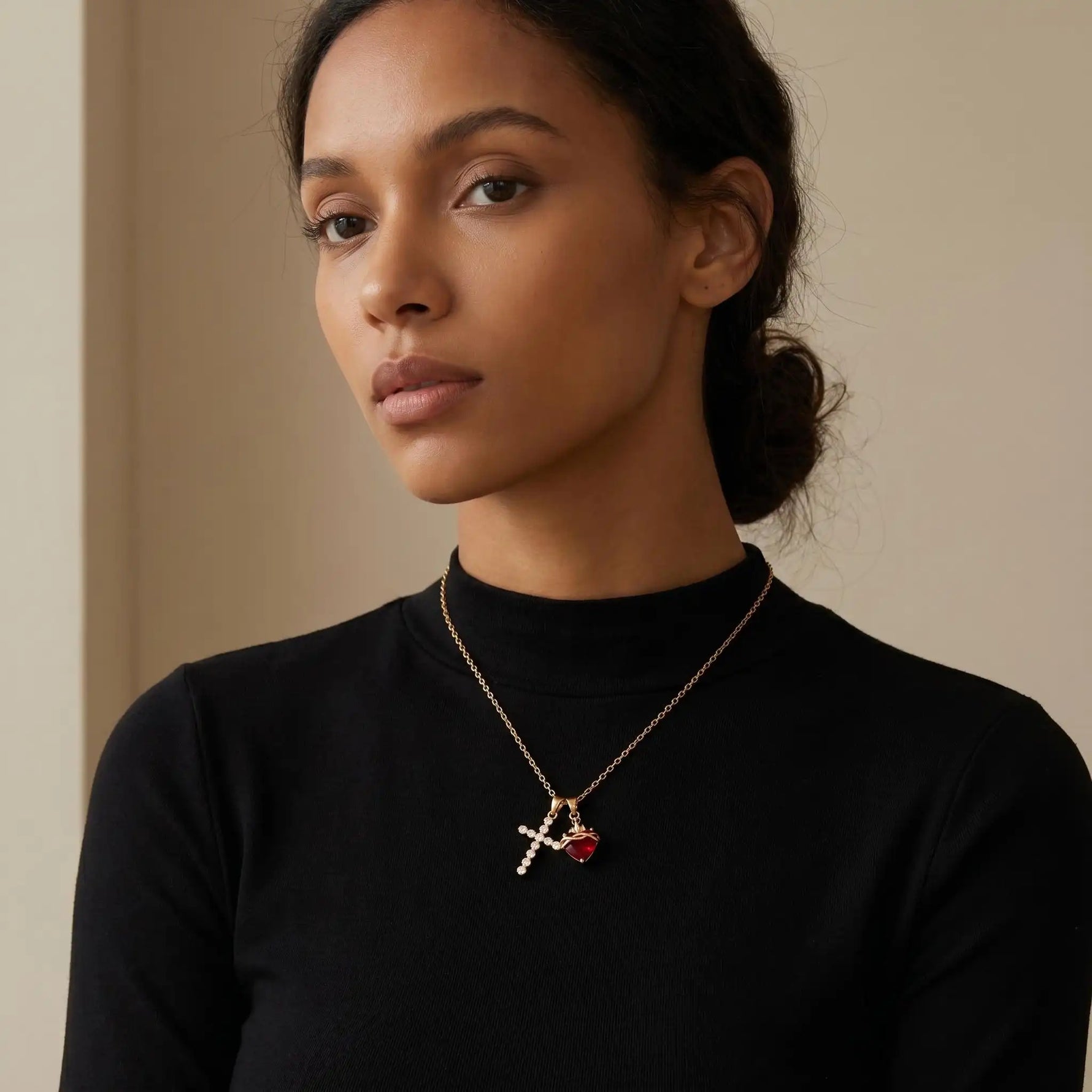 Multi- Crystal Cross Red Heart Necklace