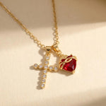 Multi- Crystal Cross Red Heart Necklace