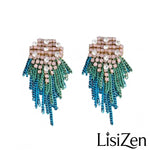 Multicolor Beaded Tassel Drop Earrings