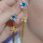 Multicolor Crystal Flower Tassel Drop Earrings