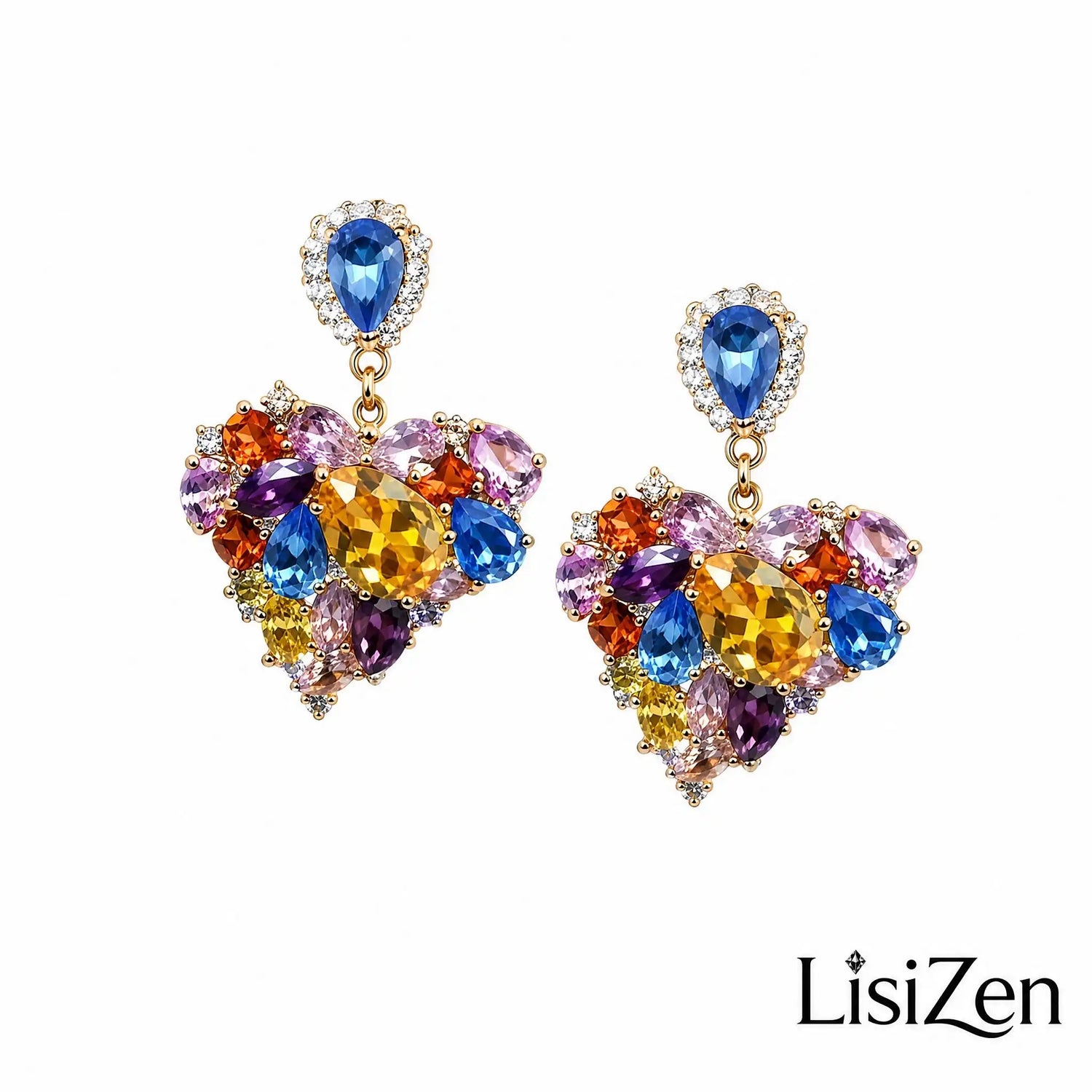 Multicolor Crystal Heart Stud Earrings