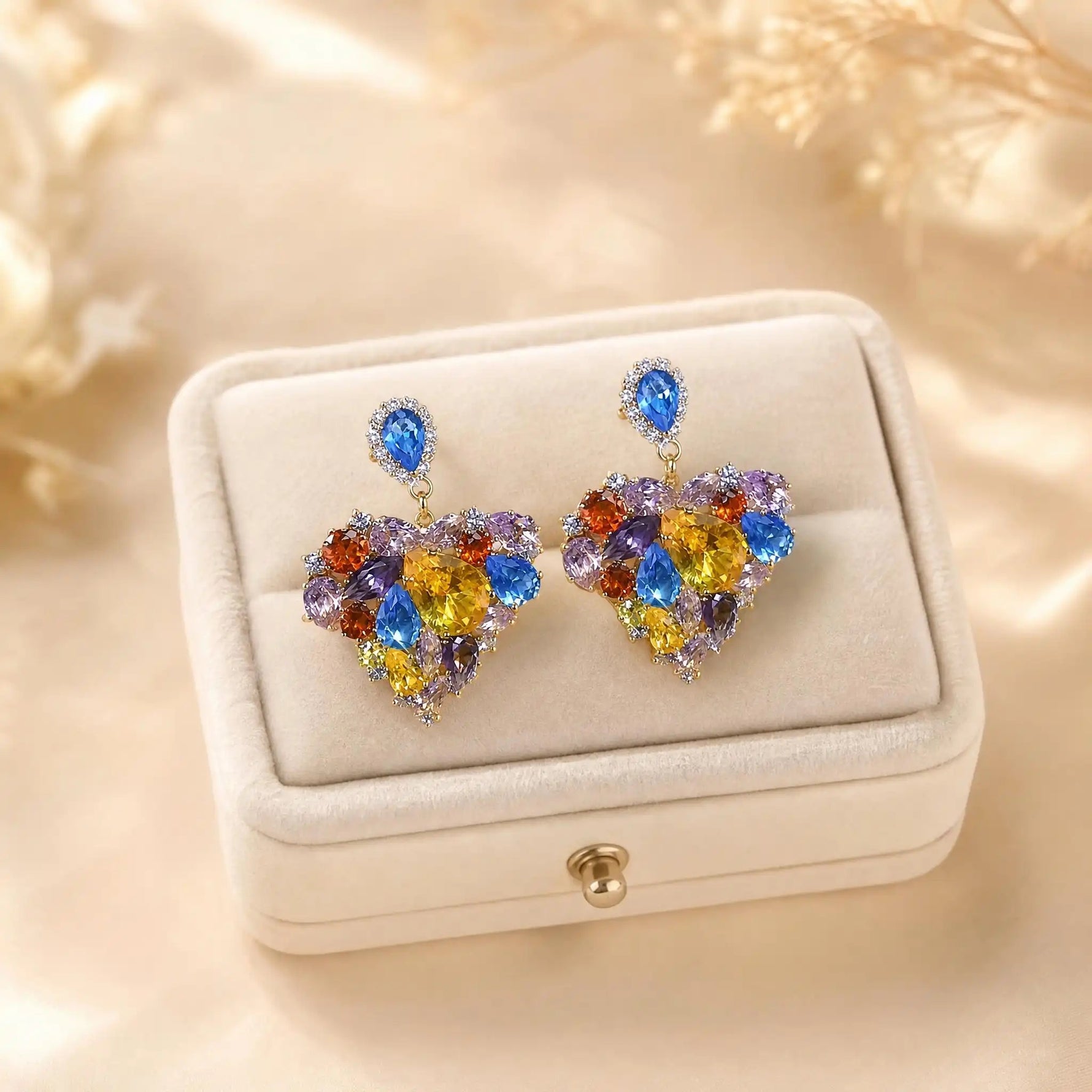 Multicolor Crystal Heart Stud Earrings