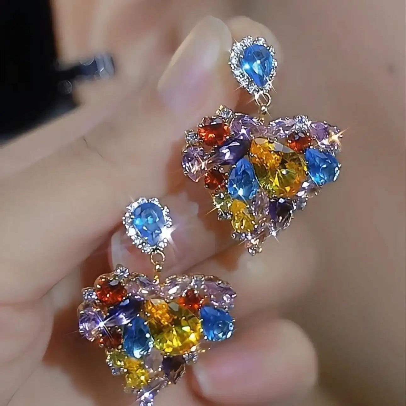 Multicolor Crystal Heart Stud Earrings