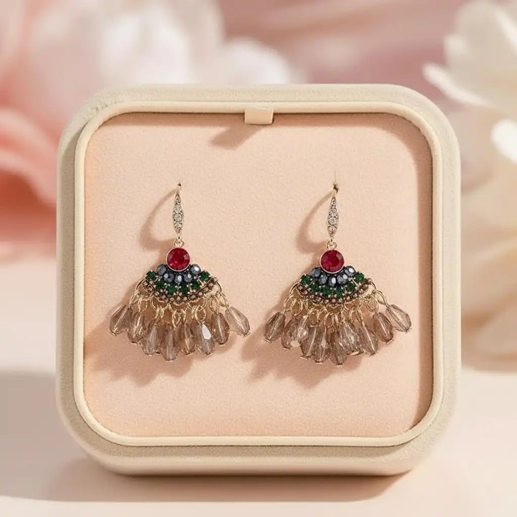 Multicolor Fan Crystal Drop Earrings