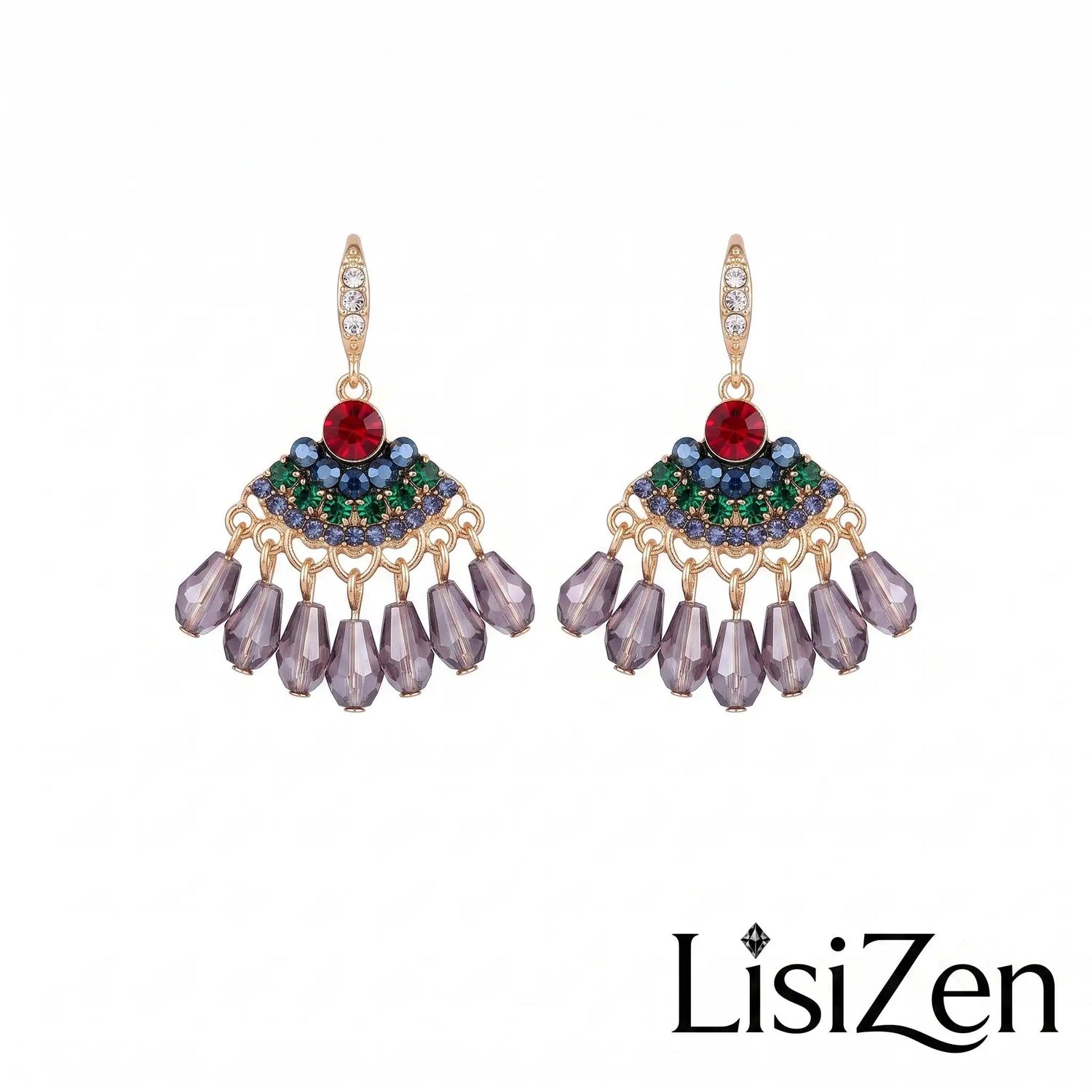 Multicolor Fan Crystal Drop Earrings