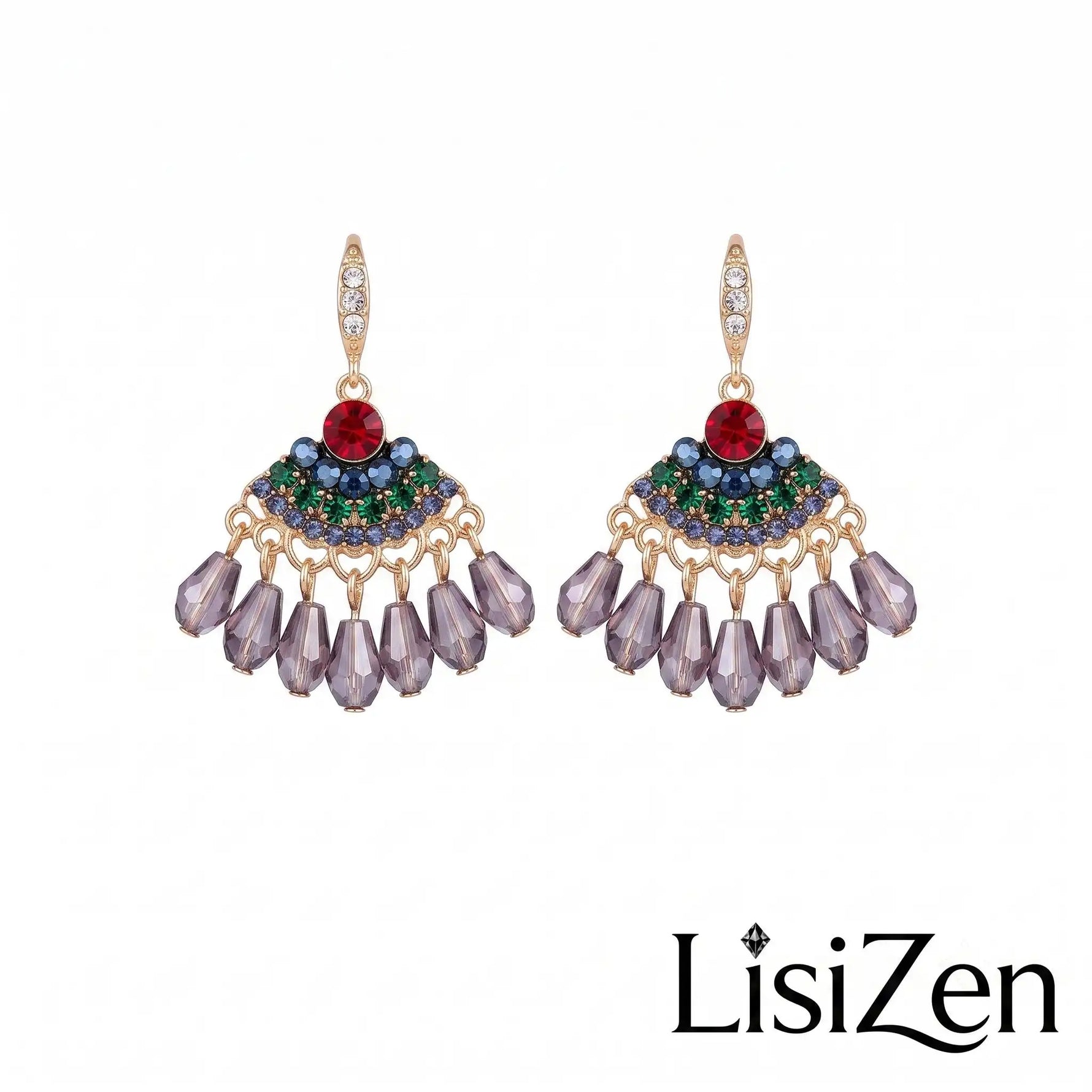 Multicolor Fan Crystal Drop Earrings