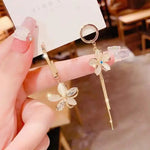 Needle Asymmetric Cat Eye Flower Drop Earrings
