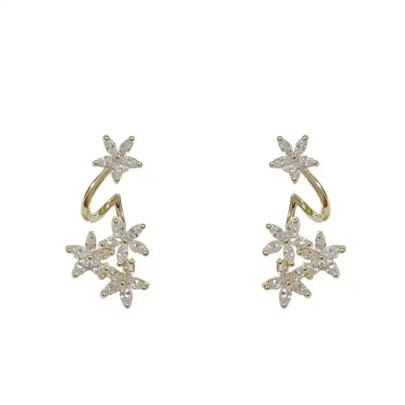 Needle Crystal Flower Earrings