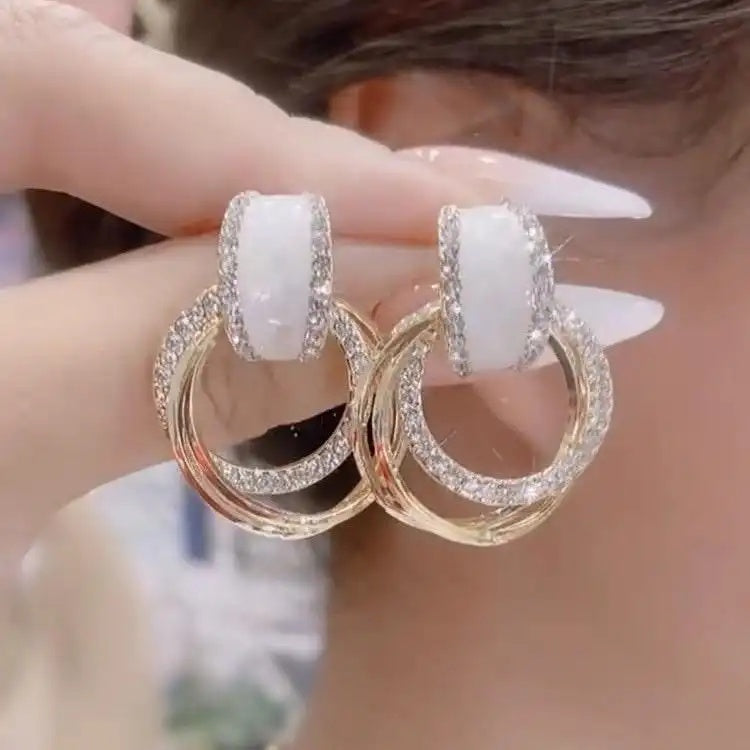 Needle Crystal Geometric Circle Korean Drop Earrings