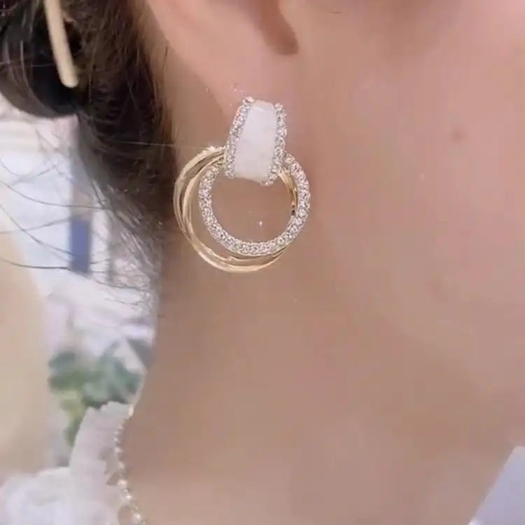 Needle Crystal Geometric Circle Korean Drop Earrings