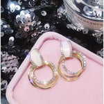 Needle Crystal Geometric Circle Korean Drop Earrings