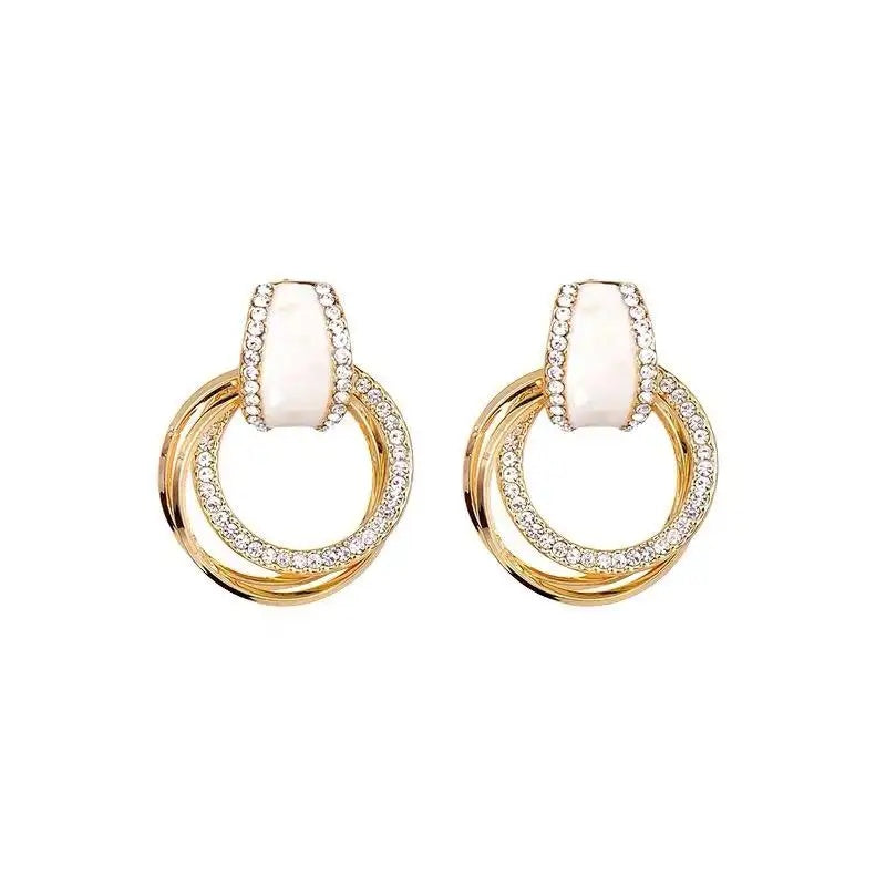Needle Crystal Geometric Circle Korean Drop Earrings