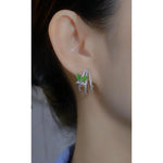 Needle Crystal Green Hoop Earrings