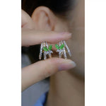 Needle Crystal Green Hoop Earrings