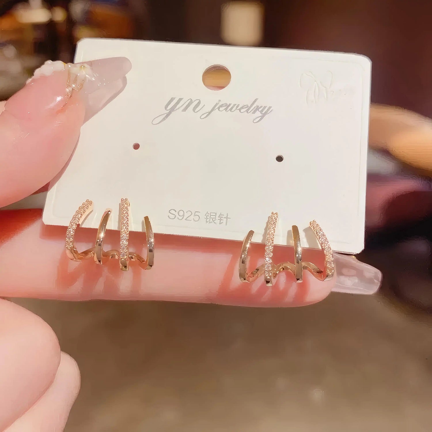 Needle Crystal Silver-Tone Four-Claw Ear Cuffs