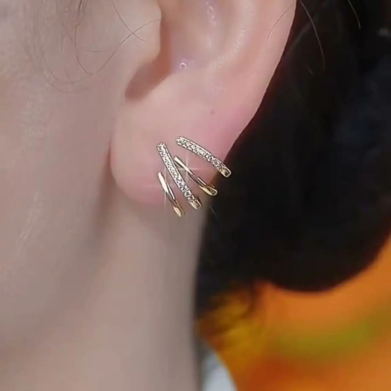 Needle Crystal Silver-Tone Four-Claw Ear Cuffs