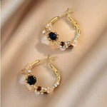 Needle Floral Crystal Earrings