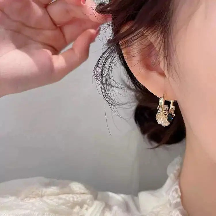 Needle Floral Crystal Earrings