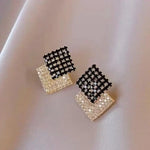 Needle Geometric Black and White Earrings