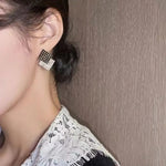 Needle Geometric Black and White Earrings