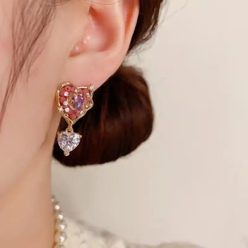 Needle Heart Handmade Bead Crystal Earrings