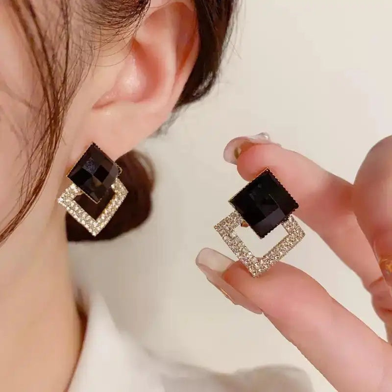 Needle Japanese Korean Micro Inlay Stud Earrings