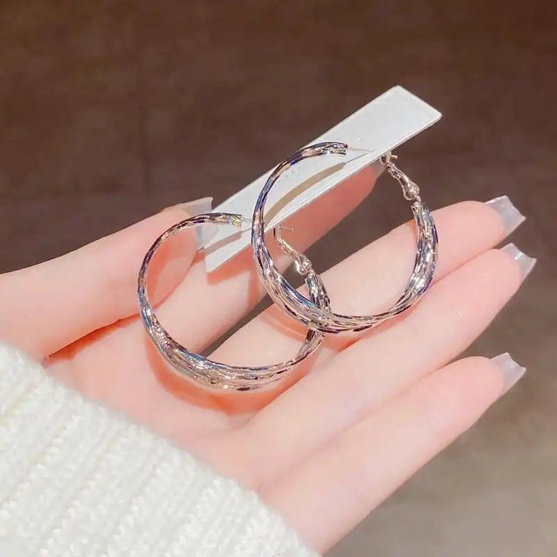 Needle Metal Twisted Hoop Earrings
