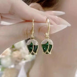 Needle Rose Bud Crystal C-Shaped Hoop Earrings