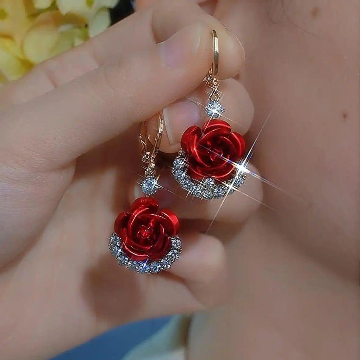 Needle Rose Flower Stud Earrings