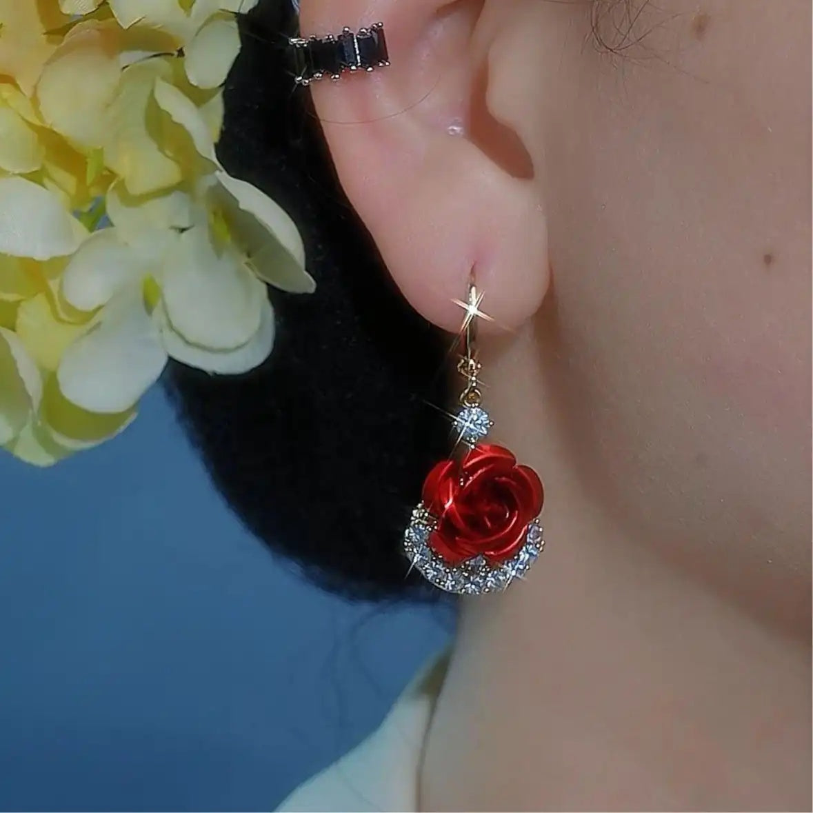 Needle Rose Flower Stud Earrings
