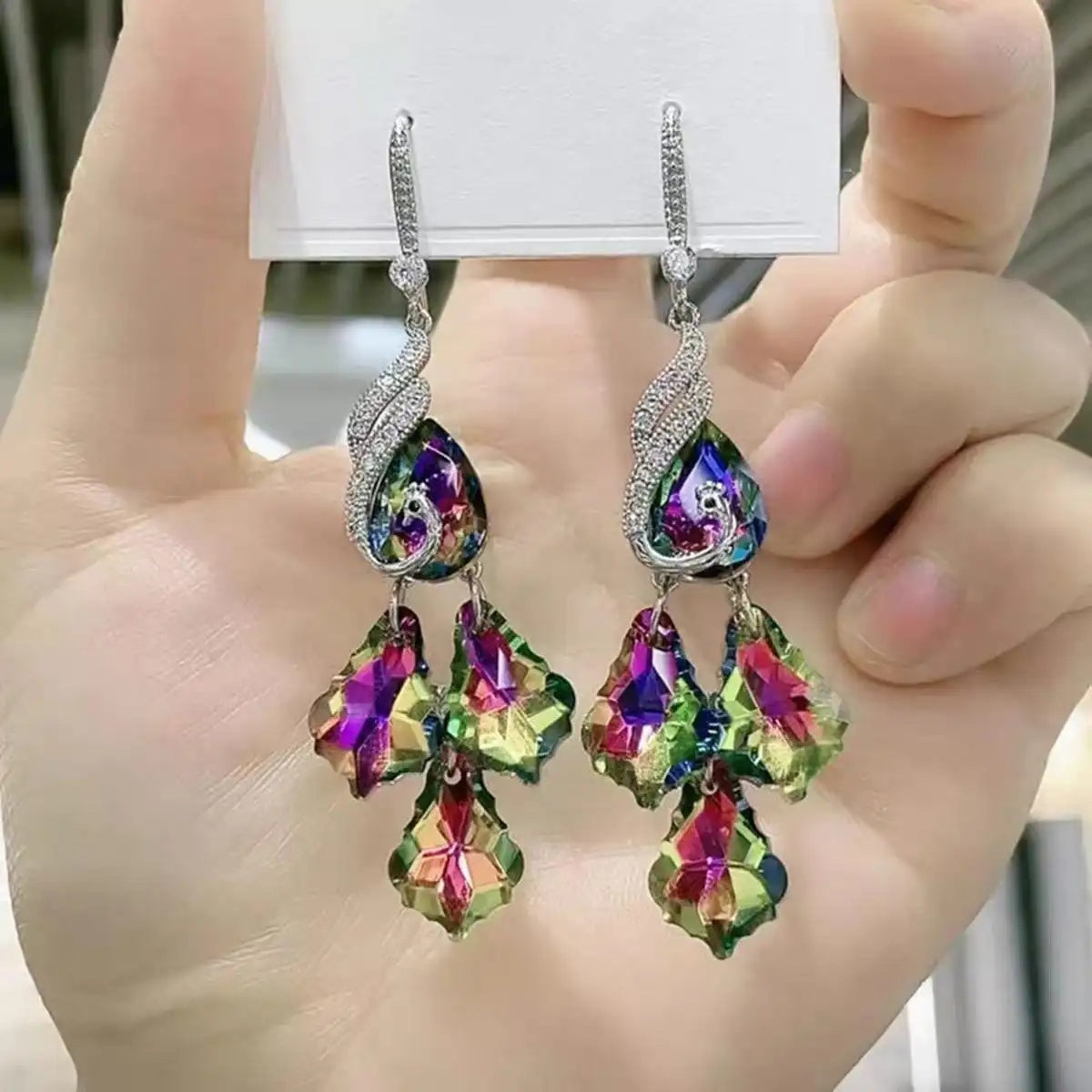 Newest Artificial Crystal Colorful Peacock Drop Earrings
