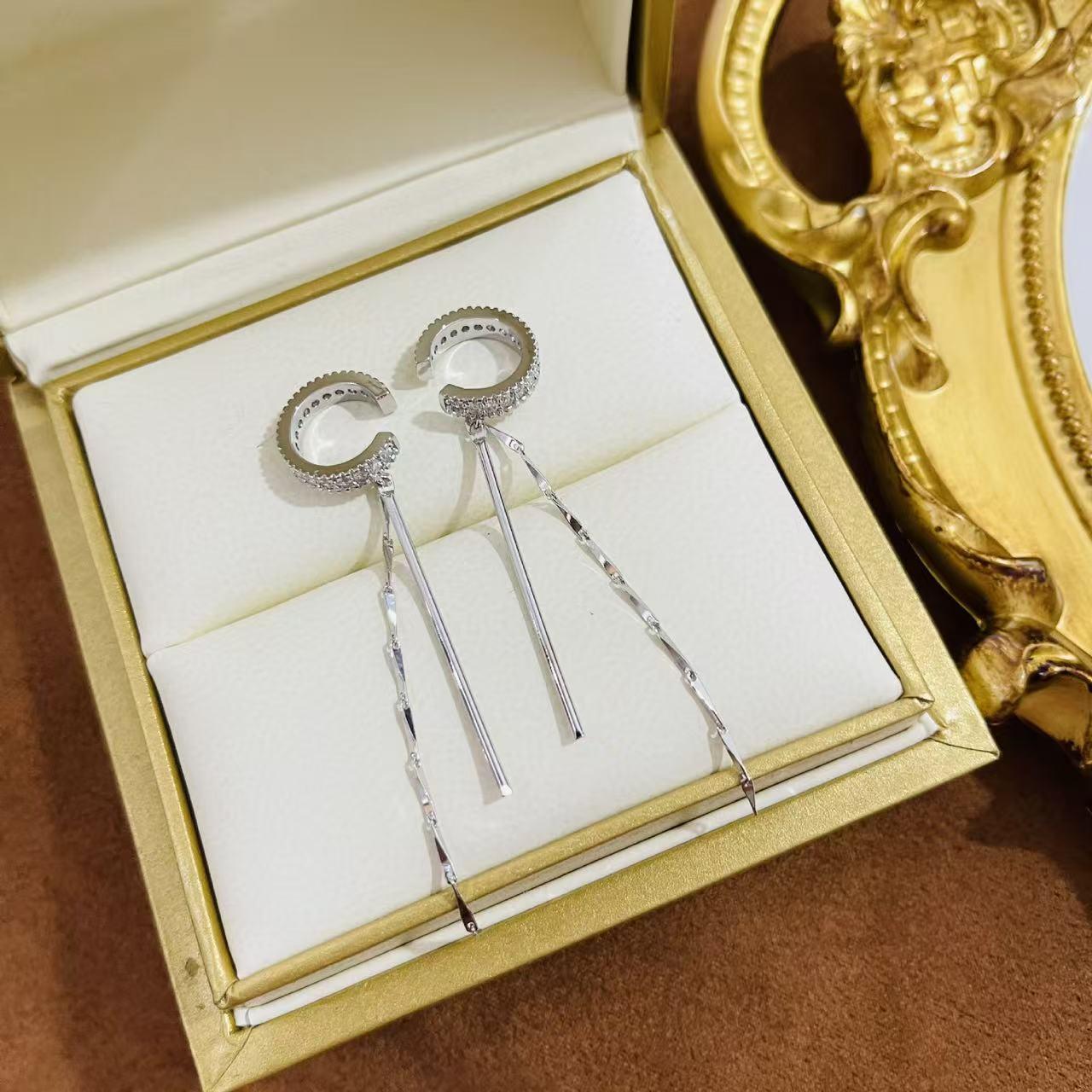 No Piercing Crystal Chain Long Ear Cuffs