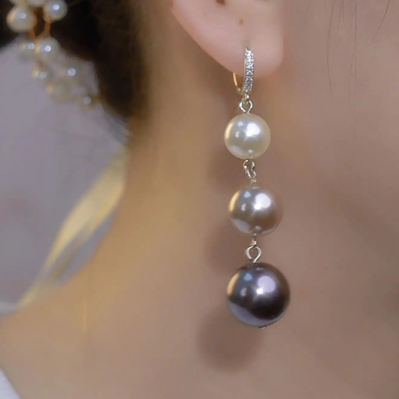Ombre Pearl Long Drop Earrings