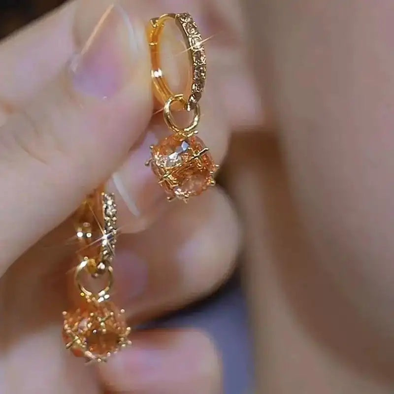 Orange Crystal Drop Hoop Earrings