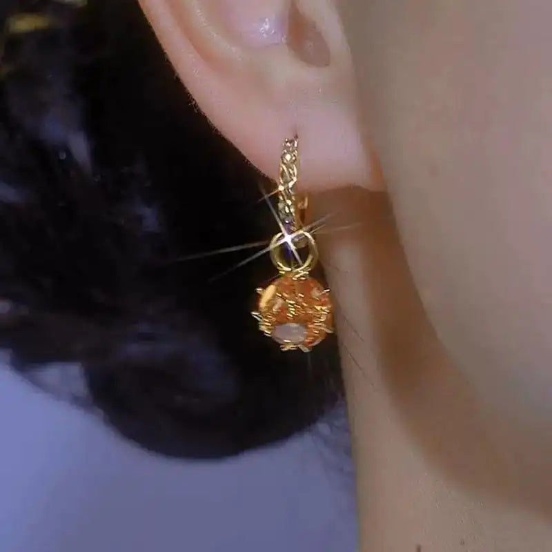 Orange Crystal Drop Hoop Earrings