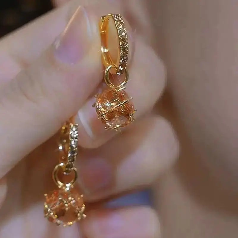 Orange Crystal Drop Hoop Earrings